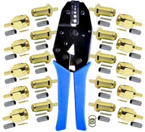 10er Pack SMA-Stecker und SMA-Buchse + Koaxialkabel Crimpzange Crimp RG174 RG316 Kabel für SMA WiFi WLAN Antenne Verlängerungskabel