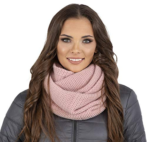 VIVISENCE Loop Schal Strick Zweimal Gefaltet Ideal Wärm Für Wintertage 7103, Rosa,Einheitsgröße