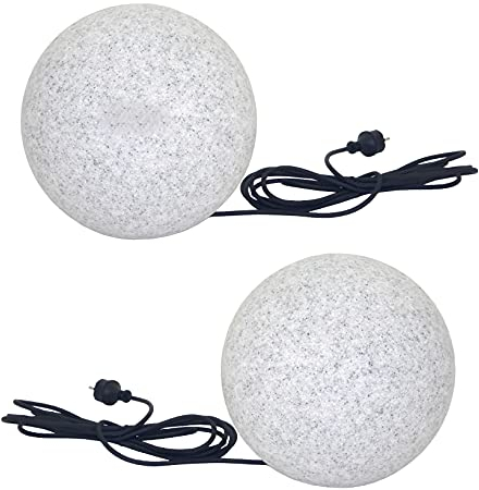 Trango 2er Set 400GB IP65 Gartenkugel in 40cm Durchmesser inkl. je 1x E27 LED Leuchtmittel *NATURE* Kugelleuchte mit ca. 3 Meter IP44 Kabel, Gartenleuchte, Leuchtkugel, Gartenkugelleuchte, Kugellampe