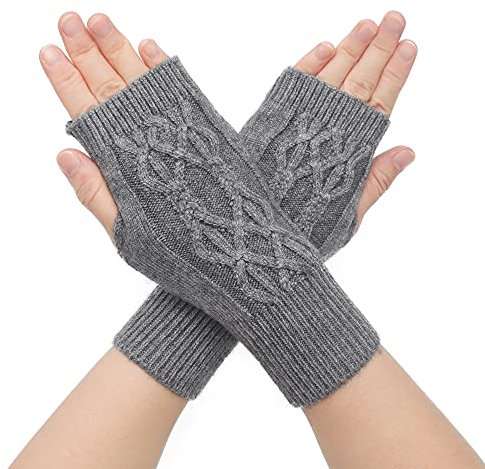 ZLYC Winter Wolle Halbfinger Handschuhe Stricken Fingerlose Armwärmer (Häkeln Grau)