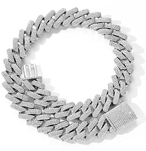 zxcs 20MM Iced Out Chains For Men Miami Cuban Link Necklace Luxury Micro Paved Cuban Chain Hip Hop Jewelry-Platinum Plated,22inch