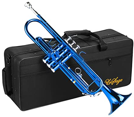 LeSage Blue Trumpet for Students - Standard with Case, 7C Mouthpiece, Valve Oil & Cleaning Kit