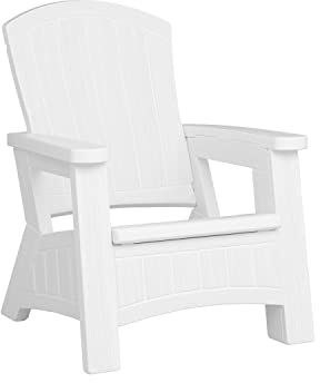 Suncast UV-Resistant Stylish Adirondack Outdoor Backyard Patio Chair with in-Seat Storage, White