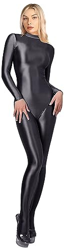 SOFSOT 200D blickdichter Einteiler Badeanzug High Stretch Glänzender Body Reißverschluss Rücken