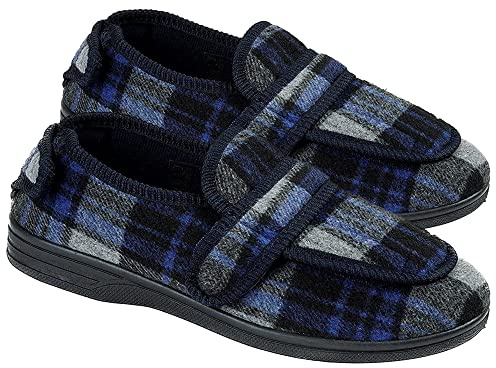 Fashion by Purdashian Mens Slippers | Black Extra Wide Fit Slippers | Diabetic Shoes For Men | Full Front & Back
