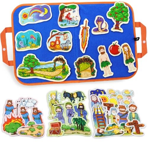 CHEFAN 4 Pack Felt Board Bible Stories Set, Flannel Board Stories Include Adam and Eve, Jacob's Ladder, Moses and The Burning Bush, Balaam and The Donkey, Precut Flannel Graph Bible Toys for Kids