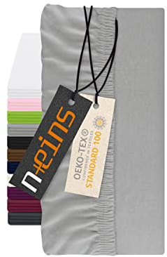 npluseins Spannbettlaken für Topper, 180-200 x 200 cm, Silber | Jersey, hautfreundlich, für Matratzentopper, Öko-Tex Standard 100, rundum Gummizug, perfekter Sitz, formstabil, atmungsaktiv