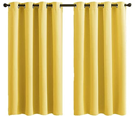Aotiwe Verdunkelnde Vorhänge, Schlaufenschal Gelb Einfarbig Polyester 2 Stücke 132X213cm für Schlafzimmer