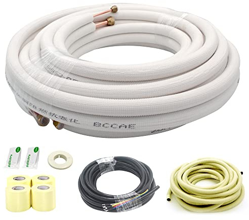TADERUILY 33 Ft Mini Split Line Set,Air Conditioning Copper Tubing Pipe Extension,1/4 & 3/8 3/8 PE Thickened for AC and Heating Equipment Insulated with Nuts. (1/4+3/8)