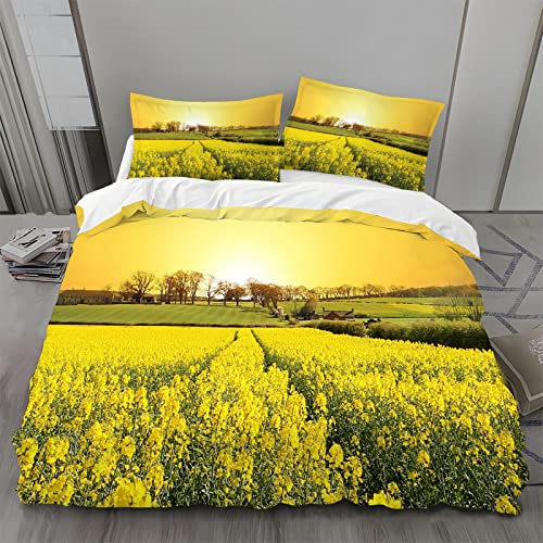 JZZFBW Yellow Duvet Cover 120 x 90 Rapeseed Bedding Microfibre Duvet Cover Set with Zipper Closure Soft Cosy Quilt Cover and 2 Pillow Cases 40 x 60 cm
