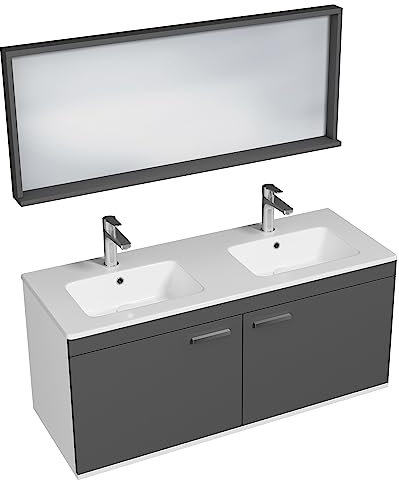 SANIVERRE RUBITE Meuble Salle de Bain Double Vasque 2 Portes Anthracite Largeur 120 cm + Miroir Cadre