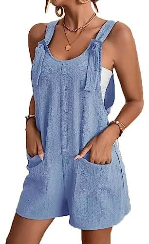 LIAOPUFUS Donna Salopette Tempo Libero Moda 2023 Jumpsuit Con Spalline E Tasche Tinta Unita Pantaloni Strap Grandi Dimensioni (2 Azzurro,L)