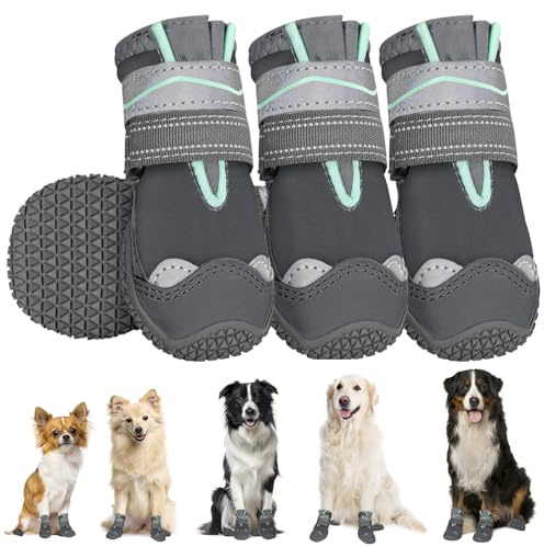 SlowTon Hundeschuhe Pfotenschutz, 4 Stück wasserdichte Hunde Schuhe Outdoor mit Rutschfester Sohle, reflektierendem Klettverschluss Hundestiefel für kleine mittlere große Hunde Winter