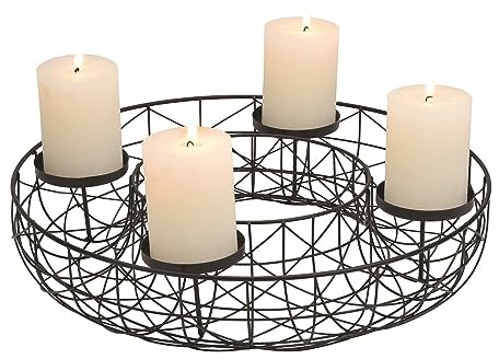Miss Lovely Edler Adventskranz schwarz Korb Weihnachts-Gesteck aus Metall Ø 40cm schwarz Deko-Kranz Weihnacht Stumpen-Kerzen-Halter Weihnachten Advent Winter Weihnachts-Deko Wohungs-Dekoration