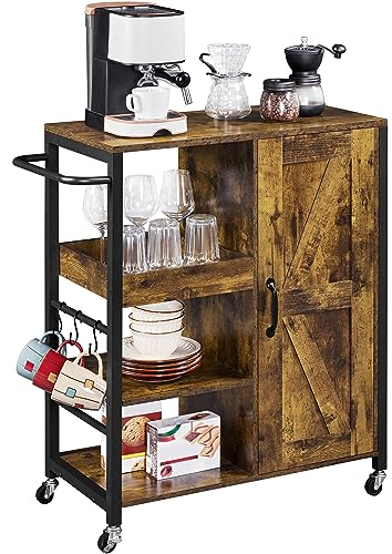 Yaheetech Carrello da Cucina con Ruote 3 Ripaini Armadietto Legno Carrello di Servizio Carrellino Portaoggetti Multiuso Vintage 70 × 35 × 86 cm
