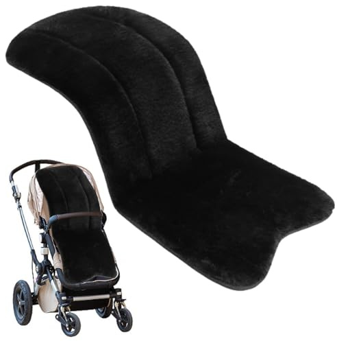 Obelunrp Sheepskin Pram Liner, 30x15inch Universal Thick Pram Liner, Soft Faux Sheepskin Pushchair Liner, Breathable Baby Stroller Seat Pad Liners for Baby Seat (Black)