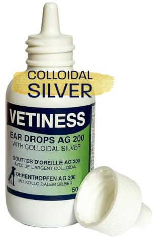 vetiness AG 200 Gocce per le orecchie per cani e gatti | con argento colloidale | Pulitore per le orecchie per cani | Pulitore per le orecchie per cani