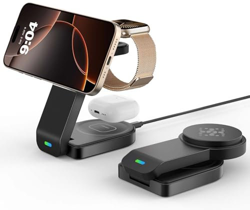 GLILAVOX Magnetic foldable Wireless Charger for Apple,Travel Wireless Charging Station for iPhone 17/Air/16/15/14/13/12 Series,Charger for iWatch 11/10/9/8/Ultra 3/2/1,AirPods 4/3/2/Pro3/1(Black)