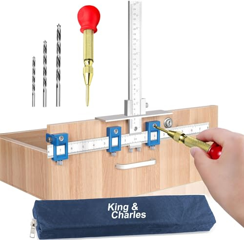 King&Charles Metal Cabinet Hardware Jig, Auto Center Punch+Point Drill Bits