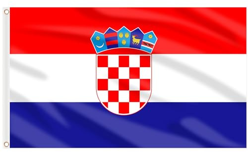 AhfuLife Kroatische Flagge 90 x 150 cm für 2026 WM Deko, 1 Stück Kroatien Nationalflagge mit Messing-Ösen, Kroatien Fahne für Eurovision Euro Fußball Party Olympische Nationaltag Bar Deko