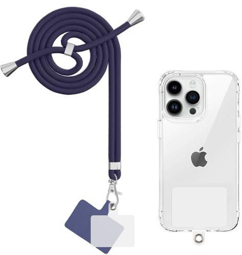Yoedge Cordón Cuerda Universal Correa Colgante para movil con 2 Phone Lanyard Parcheas, Correas Ajustable Cuello Cadena de Nylon con Todos los teléfonos Inteligentes con Llaver, Azul Oscuro