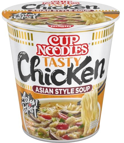 Nouilles Instanées Nissin Cup Saveur Poulet (63g/Bol), Crevette (63g/Bol), Boeuf (64g/Bol) et Canard (65g/Bol) - Offres 8 et 16 Bols - Livraison Gratuite France (8, Poulet)