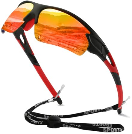 yoofun Polariserade sportsolglasögon för män kvinnor ungdom baseball cykling fiske löpning golf TAC-glasögon UV400-skydd, Röd, Medium