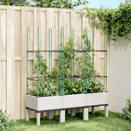 JUDYY Pflanzkübel mit Rankgitter Weiß 120x40x142,5 cm PP, Blumentopf Gross, Blumenkasten Balkon, übertopf, Pflanzkasten, Flowerpot, Kräuterbeet Für Die Küche, Vertikalbeet - 367959