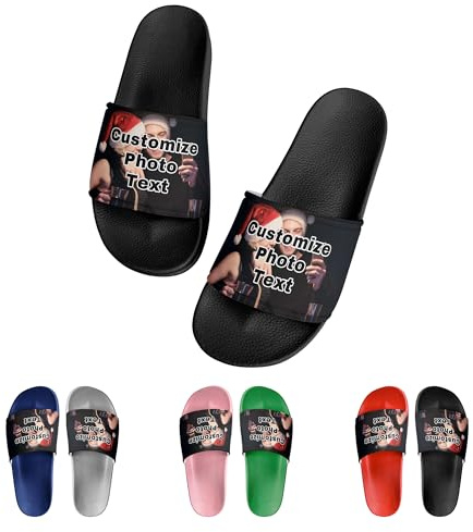 RoPox Personnaliser Pantoufles de Bain, Chaussures de Douche personnalisées pour Femme et Homme, Paire de Pantoufles personnalisées avec Photo, Plage Piscine Chausson Intérieur Extérieur