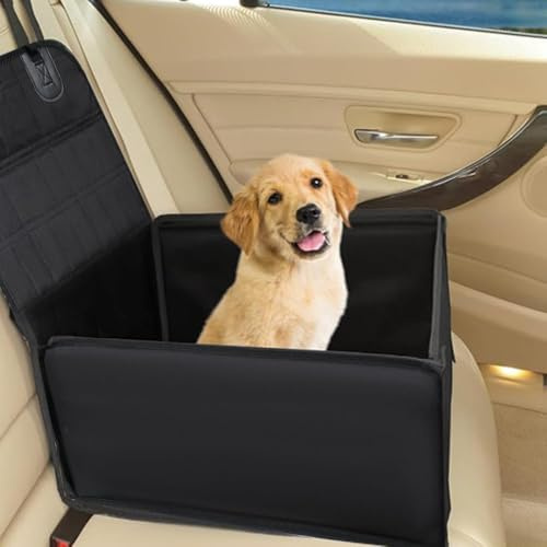 CUEMOON Hunde Autositz, Stabiler hundebox Auto rückbank für kleine und mittlere Hunde, Wasserdichter Hundeautositz für Rück- und Vordersitz, schwarz