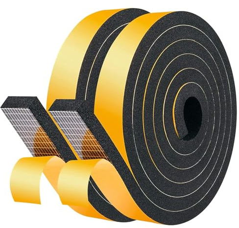 LIKERAINY Bande de d'Étanchéité 19x8mm Autocollante en Mousse Joint Fenêtre Boudin de Portes Isolation en Caoutchouc Imperméable et Insonorisation Noir 2 Rouleaux Total 4 Mètres