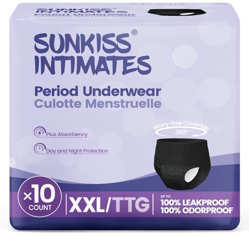 SUNKISS INTIMATES Culottes De Règles Jetables pour Femmes avec Flux Abondants, Sous-vêtements Post-partum Non Parfumés, Noir, Taille XXL, 10 Unités