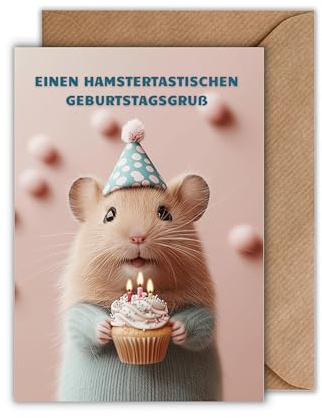 WBdesignz Witzige Geburtstagskarte – DIN A6 – „Hamstertastischen Geburtstagsgruß“ mit Hamster & Muffin – Lustige Tierkarte für Freunde, Kinder & Kollegen – Humorvolle Grußkarte zum Geburtstag