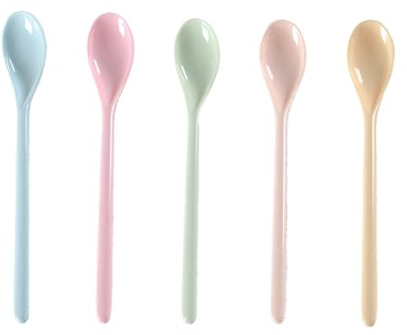 5 Stück Plastiklöffel,Plastik Eierlöffel,Lange,Kunststoff,Löffel,Lang,Bunt,Kunststofflöffel Melamin Eislöffel,Farbe Langer Marmeladenlöffel,Suppenlöffel Bruchfester Bunte,Dessert Kaffeelöffel