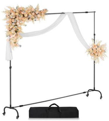 VEVOR Support Toile de Fond 213 x 300 cm, Kit Support Fond Photo Réglable, en Acier au Carbone, Portable, Mobile avec roulettes, pour Écran de Projection Mariage Studio Photographie Exposition