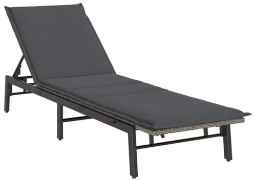 vidaXL Sonnenliege mit Auflage Grau Poly Rattan