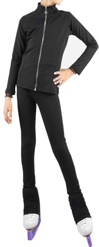 ZGYOZMNG Eislauf-Outfit für Mädchen, Eiskunstlauf-Strumpfhose, Eiskunstlauf-Jacke, Eiskunstlauf-Hose für Mädchen, Eiskunstlauf-Hose für Mädchen, Schwarz, XXL (Schwarz L)