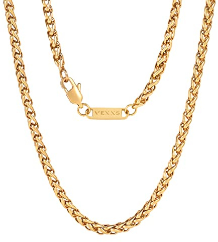 VEXXS Wheat Chain Necklace Palm Chain, 18K Gold Plated Men’s Braided Chain Necklace,3/4mm Mens Gold Chain
