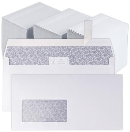 250 Stück Briefumschläge DIN lang C5/6 mit Fenster - Kuverts weiß selbstklebend 110 x 220 mm