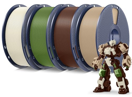 SUNLU 4 kg PLA Plus 3D-skrivarfilament, 1,75 mm, SUNLU Neatly Wound PLA+, filament, 1,75 mm, härter och stärker, 1 kg spole, 4-pack, benvit + ek+kaffebrun+olivgrön