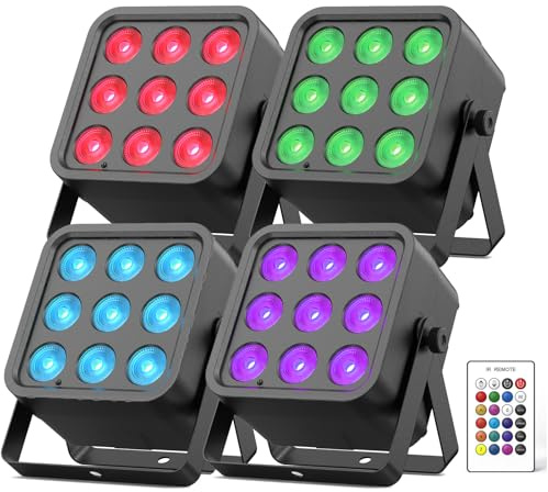 Oloaxolx 4 Stücke 54W akku led par Scheinwerfermit Fernsteuerung RGBWA+UV DMX LED Bühnenlicht wiederaufladbare Batterie Sound Discolicht für DJ Hochzeiten Party Bar Band