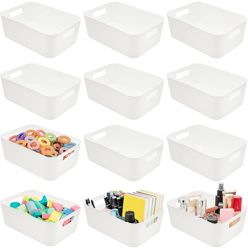 OGMBI 12 Stück Weiß Aufbewahrungsbox, 26 x 18 x 9cm Kunststoff Aufbewahrungskorb mit Griffen, Küchenschrank Organizer Box, Multifunktion Körbe für Küche, Badezimmer, Speisekammer, Kleiderschrank