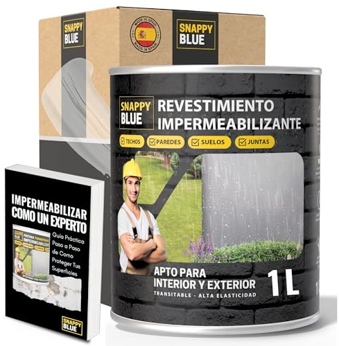 Revestimiento Sellador Fachadas Impermeabilizante Híbrida con Poliuretano, Pintura Impermeable Definitivo Terrazas, Techos y Exteriores, Protección Fugas Goteras. 4 Colores. (Transparente, 1L)