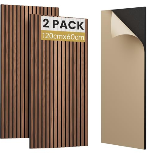 SVILINEK Holzfurnier Akustikpaneele selbstklebend, 120x60x1,8cm 3D Wandpaneele Holzoptik, Akustik paneele für Akustische Behandlung und Wanddekoration, Wohnzimmer, Büro (Walnuss, 2 Stück (1,44m²))