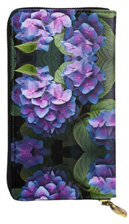 WZYCWB Portefeuille tendance en cuir violet avec imprimé hortensia (19,1 x 10,4 cm), portefeuille décontracté pour pièces de monnaie