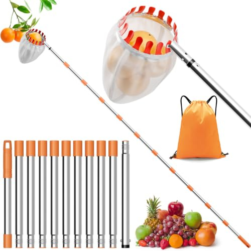 4.2 M ObstpflüCker für ApfelpflüCker Kirschpflücker mit Teleskopstiel Ø16cm | Sicher und bequem Obstpflücker für Kirschen Apfel Pfirsich Pflaumenp mit Tasche Obstnetzbeutel & Aufbewahrungstasche