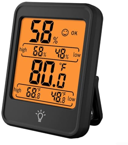 Indoor Thermometer Hygrometer with Magnet Function and Large Backlit LCD Display for Convenient Use (black)