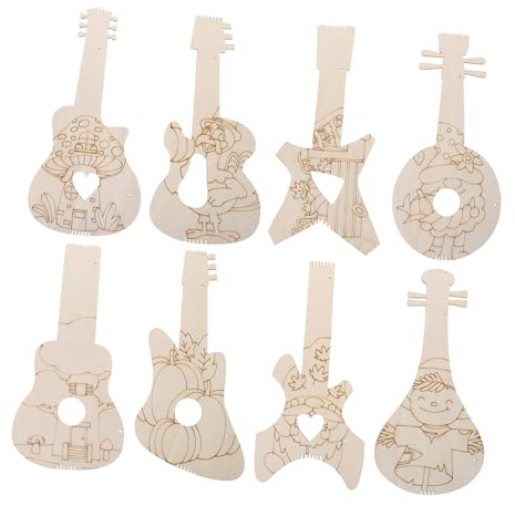 BESTonZON 8stücke Mini-gitarren Holz Für Junge Mädchen Unfertige Gitarren-vorlage Zum Bemalen Handgefertigte Holz-deko Für Basteln Musik-dekoration Für Thanksgiving Und Geburtstagsfeiern