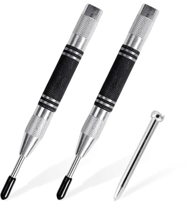 Haluway 2 Pack Spring Loaded Automatic Center Punch with 1 CenterPunch Needle, 5'' Durable Center Punch Tool for Metal, Wood & Glass