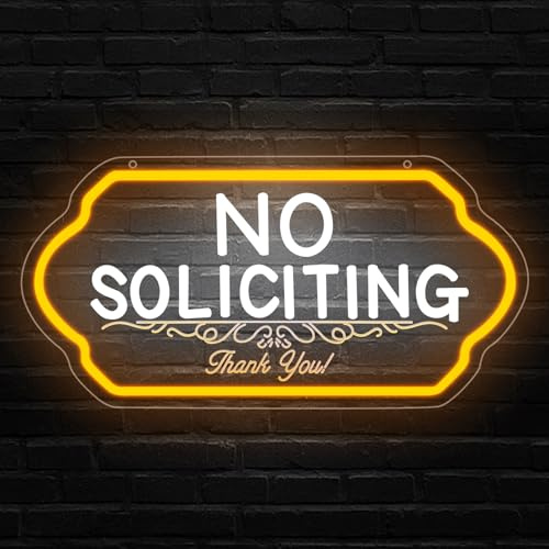 No Soliciting Neon Signs,No Soliciting Sign for House,Adjustable Brightness No Trespassing Led Sign for Outdoor Yard Sign for Home and Front Doors,Walls, Windows